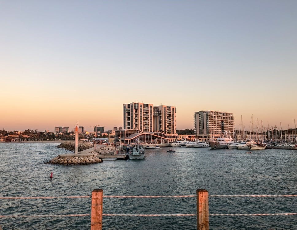 High rise residential buildings and the sea in Herzliya, Israel-min