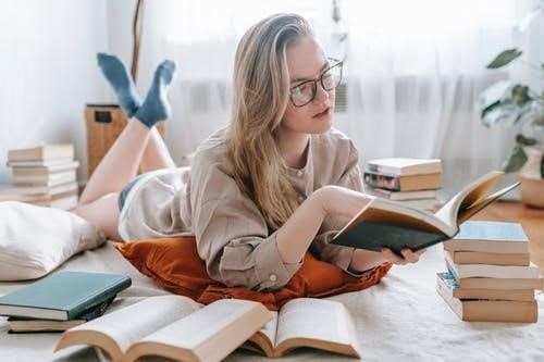 Woman reading books aloud